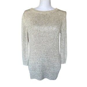 J. CREW Women's Sweater Sz Small Oatmeal Knit Ribbed Collar Hem Wrist Soft NEW